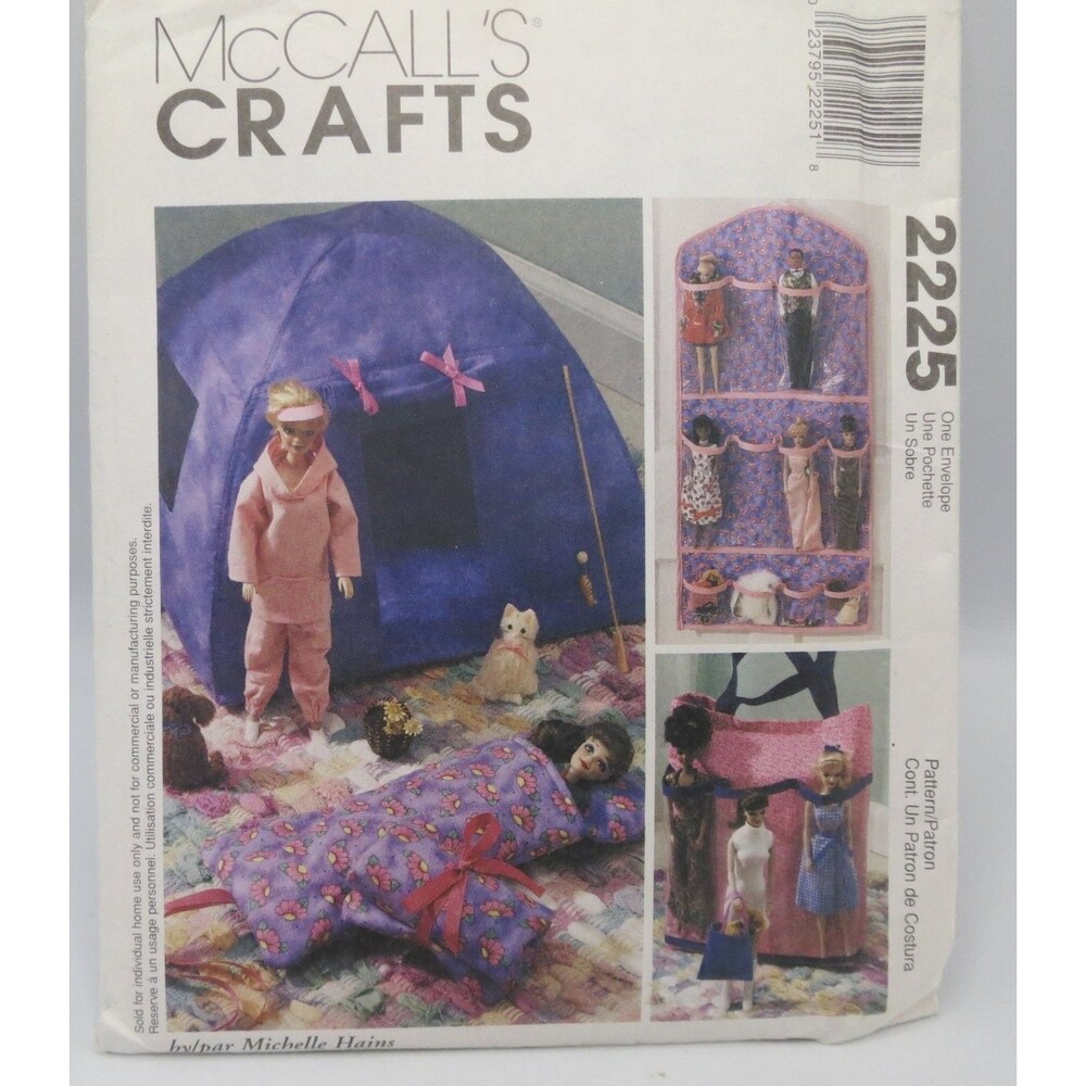 McCall's Crafts 2225 Doll Tent Organizer Sleeping Bag Tote 12" 17" Dolls 1999